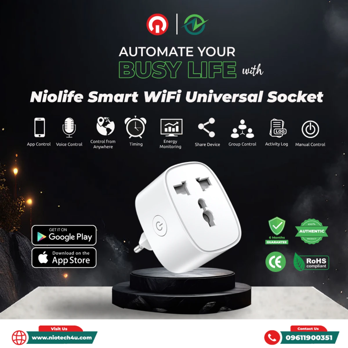 Smart WiFi Universal Socket With Energy Monitor including Voice Control